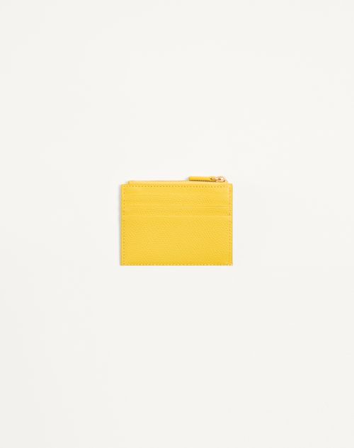 Valentino Garavani - Vlogo Signature Grainy Calfskin Card Holder - Yellow - Woman - Wallets And Small Leather Goods
