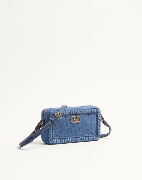 Valentino Garavani - Valentino Garavani Alltime Mini Denim Shoulder Bag - Denim/worker - Woman - Shoulder Bags