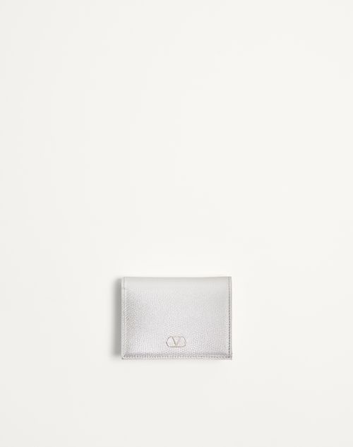 Valentino Garavani - Vlogo Signature Laminated Grainy Calfskin Wallet - Silver - Woman - Wallets And Small Leather Goods
