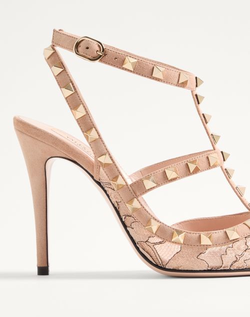 Valentino Garavani - Rockstud Lace Pump With Straps 100mm - Skin - Woman - Pumps And Slingbacks