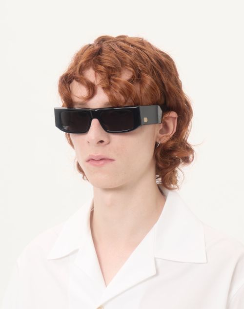 Valentino - Rectangular Acetate Eyewear - Black/gray - Unisex - Eyewear