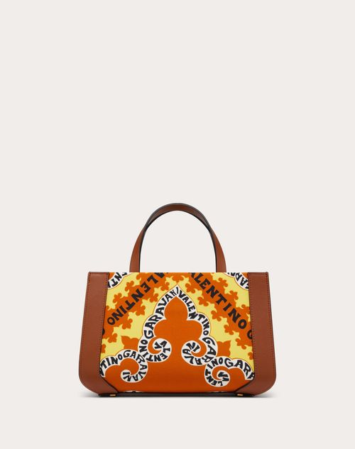 Valentino Garavani - Canvas Vlogo Signature Handbag With Mini Bandana Print - Saddle Brown/multicolor - Woman - Totes