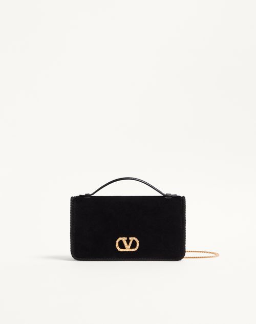 Valentino Garavani Vlogo Signature Velvet Chain Wallet With Jewel Logo Woman Black Uni In Black