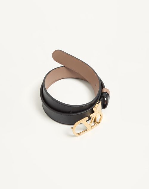 Valentino Garavani - Vlogo Signature Reversible Shiny Calfskin Belt - 30mm / 1.2 In. - Black/beige - Woman - Belts