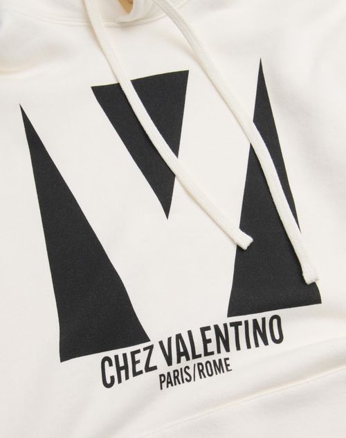 Valentino - Cotton Hooded Sweatshirt With Chez Valentino Print - Ivory - Man - T-shirts And Sweatshirts