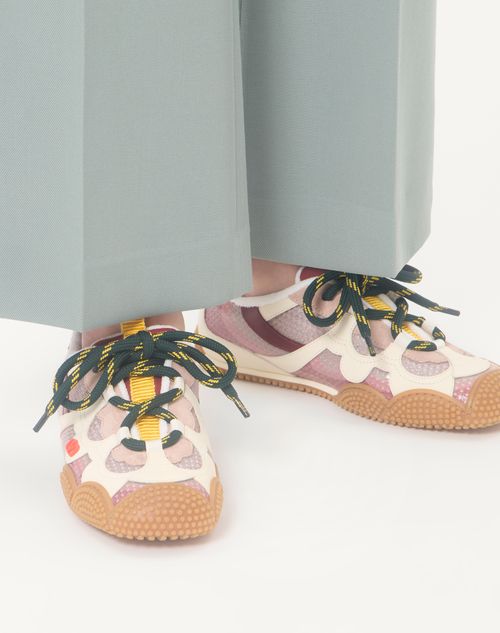 Valentino Garavani - Amphibia Sneaker In Rubberized Calfskin And Calfskin - Pink - Woman - Sneakers