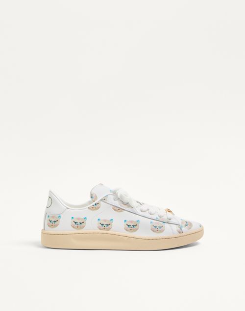 Valentino Garavani Royco Trainer In Nappa Calfskin With Le Chat De La Maison Pattern Woman White 41.5