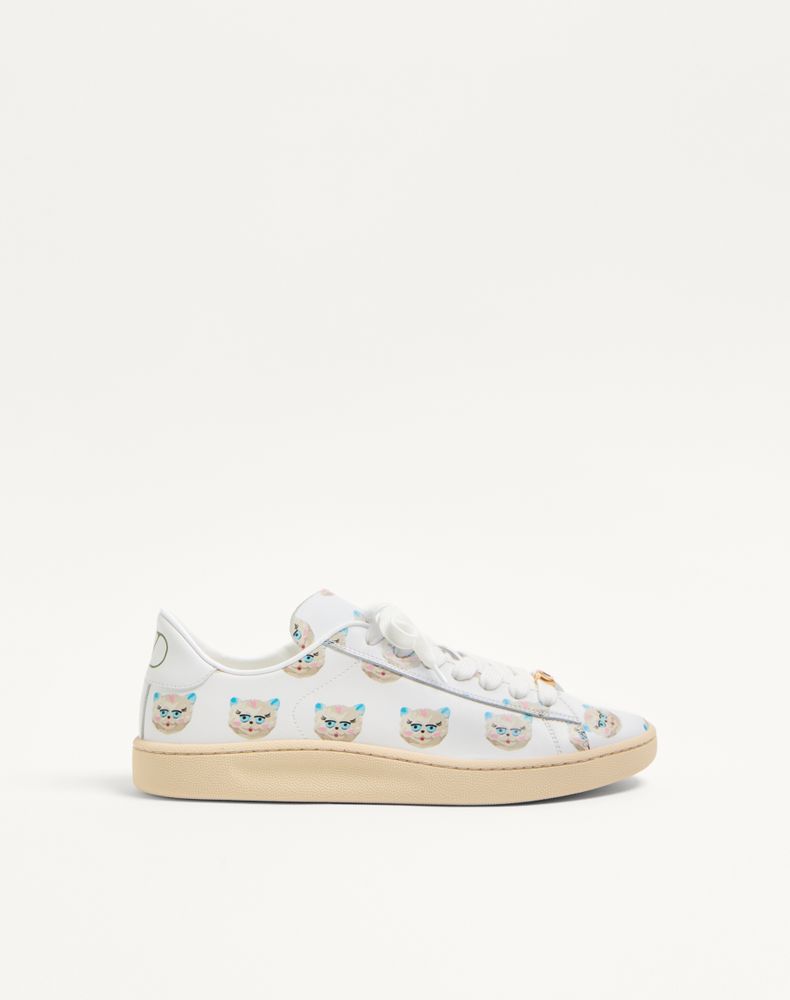 Valentino Garavani Royco Vlogo Cat-print Leather Sneakers In White