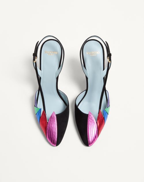Valentino Garavani - Foliefoliage Suede Slingback Pump 90mm - Black/multicolour - Woman - Pumps