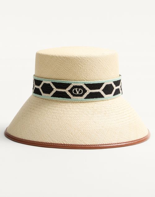 Valentino Embroidered Band Straw Bucket Hat In White