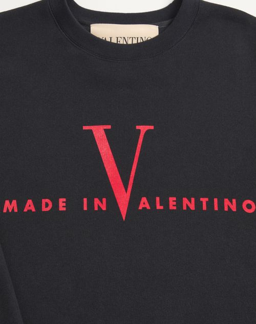 Valentino - Valentino Cotton Crewneck Sweatshirt With Made In Valentino Print - Black/red - Man - Tshirts And Sweatshirts
