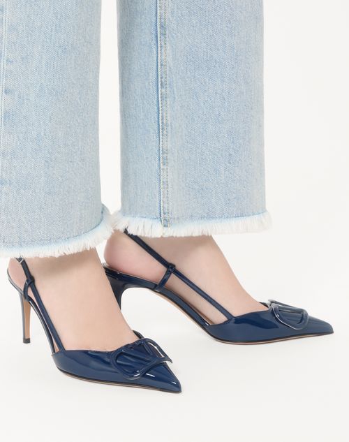 Valentino Garavani - Décolleté Slingback Vlogo Signature In Vernice 80mm - Blu - Donna - Décolleté