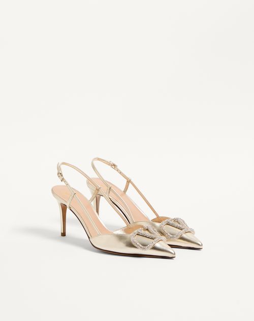 Valentino Garavani - Décolleté Slingback Vlogo Glow In Nappa Laminata 80mm - Platino - Donna - Scarpe
