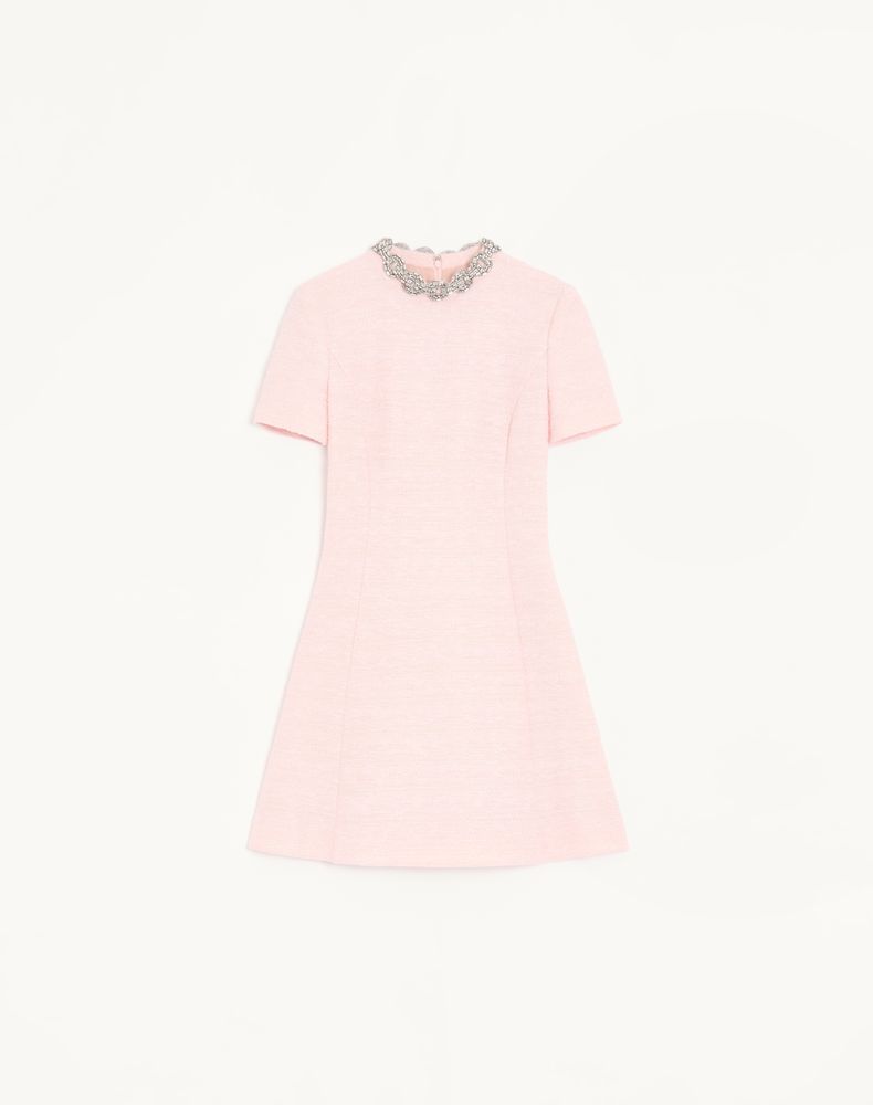 Valentino Women's Pink/Silver Embroidered Crinkle Cotton Tweed Short Dress Woman 44