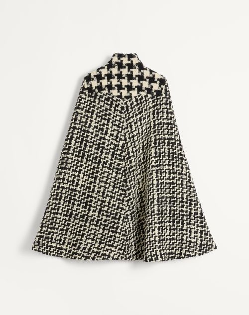 Valentino - Geometric Tweed Cape - Ivory/black - Woman - Coats And Outerwear