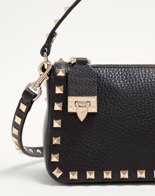 Valentino Garavani - Small Rockstud Grainy Calfskin Crossbody Bag - Black - Woman - Bags