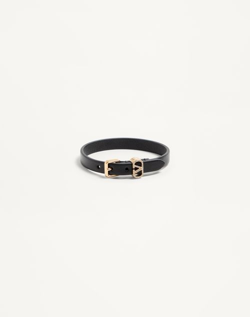 Valentino Garavani Valentino Garavani Ovalette Bracelet In Leather And Swarovski Crystals Woman Black Onesize