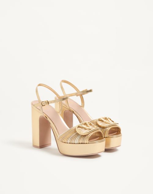 Valentino Garavani - Vlogo Signature Metallic Platform Sandal With Cornely Embroidery 115mm - Gold - Woman - Sandals