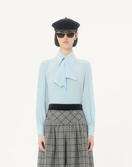 Valentino - Camicia In Crepe De Chine - Celeste - Donna - Camicie E Top