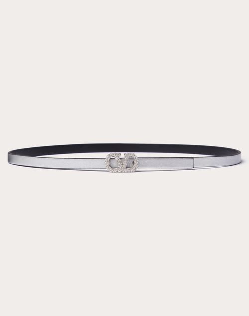 Valentino Garavani Vlogo Signature Reversible Belt In Metallic And Shiny Calfskin 10 Mm Woman Silver