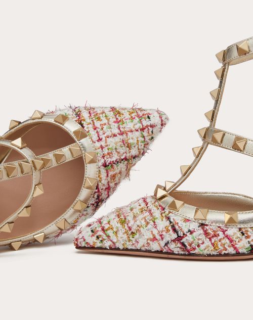 Valentino Garavani - Rockstud Tweed Pump With Straps 100mm - Multicolor/platinum - Woman - Pumps