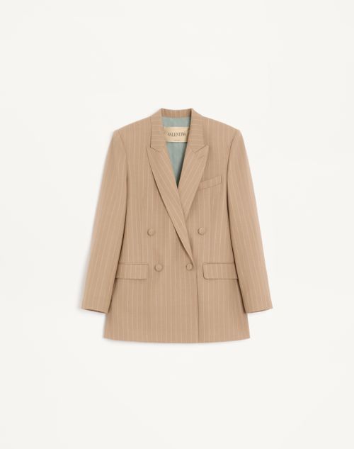 Valentino Faded Pinstripe Jacket Woman Beige/ivory 44