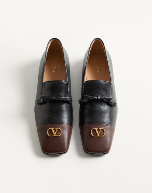 Valentino Garavani - Babouchoes Kidskin Loafer - Black/bark Brown - Man - Loafers And Driver