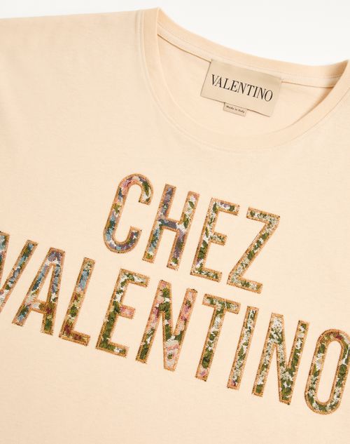 Valentino - Embroidered Cotton T-shirt - Birch - Woman - Tshirts And Sweatshirts