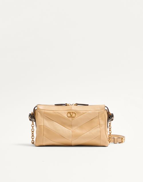 Valentino Garavani Valentino Garavani Panthea Small Shoulder Bag In Nappa Leather With A Chevron Pattern Woman Gold Beige Onesize