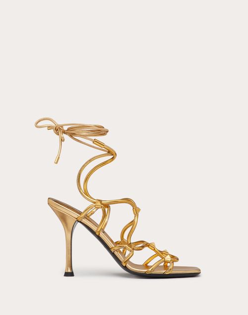 Valentino Rockstud Net 100 Metallic Leather Sandals In Antique Brass