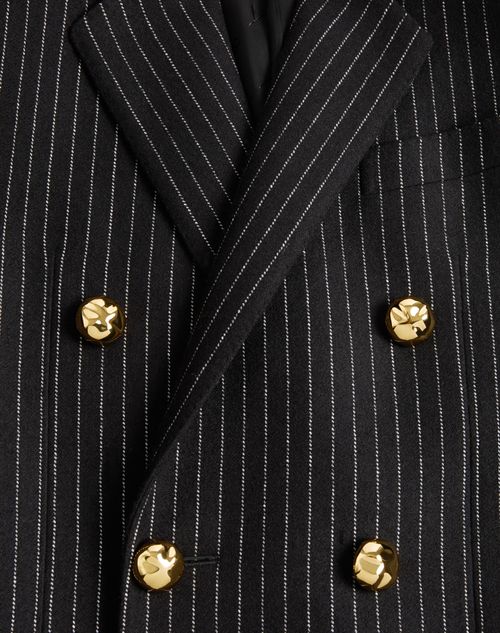 Valentino - Valentino Double-breasted Jacket In Wool And Silk - Black/white - Man - Coats And Blazers