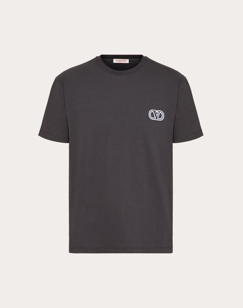 Shop Valentino Cotton T-shirt With Vlogo Signature Patch In Anthracite