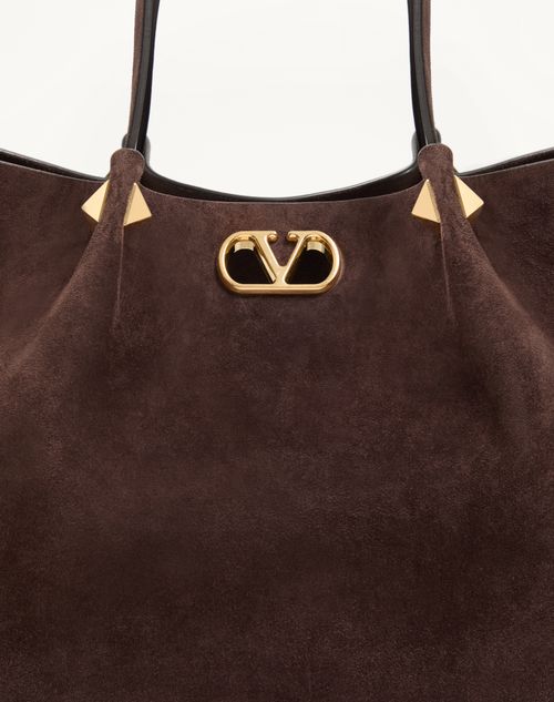 Valentino Garavani - Valentino Garavani Large Shopping Bag In Soft Suede - Ebony - Woman - Totes