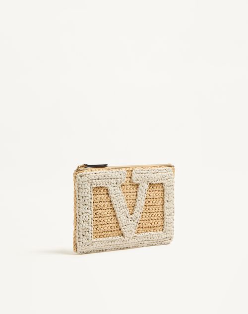 Valentino Garavani - Valentino Garavani Viva Superstar Small Pouch In Synthetic Raffia - Natural/butter - Woman - Clutches