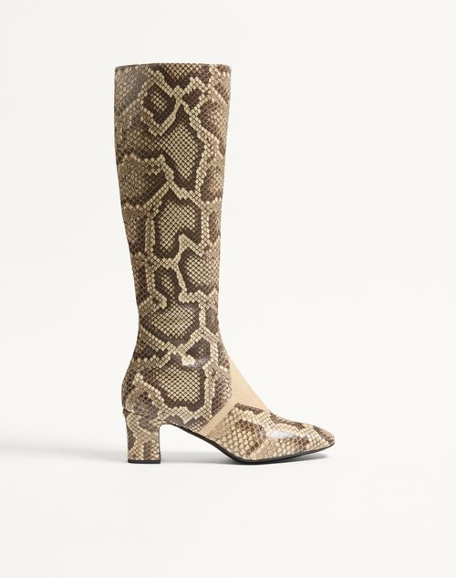 Valentino Garavani - Bota Equivoque De Pitón Con Tacón De 60 mm - Crema/papiro - Mujer - Botas