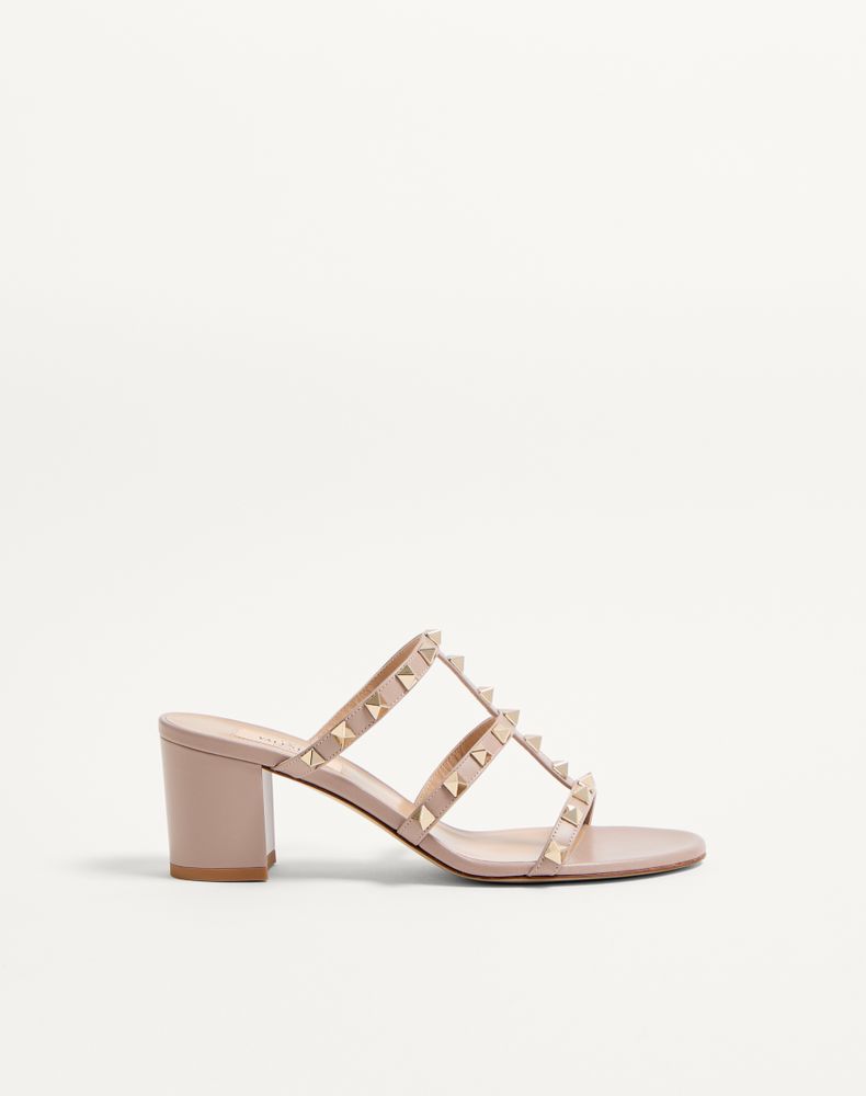 Valentino Garavani Women's Poudre Rockstud Calfskin Leather Slide Sandal 60 Mm Woman 42