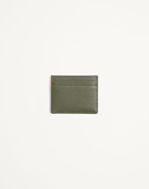 Valentino Garavani - Valentino Garavani Stud Up Cardholder In Nylon And Grainy Calfskin - Olive Green/orange - Man - Wallets And Small Leather Goods