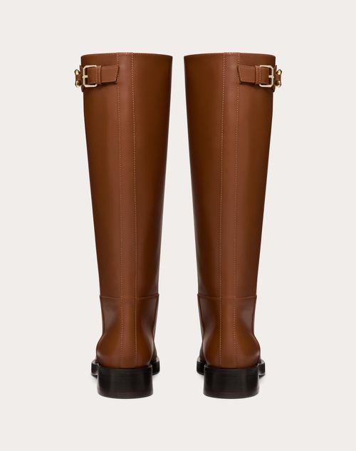 Valentino Garavani - Vlogo The Bold Edition Boot In Calfskin 30mm - Tobacco - Woman - Boots
