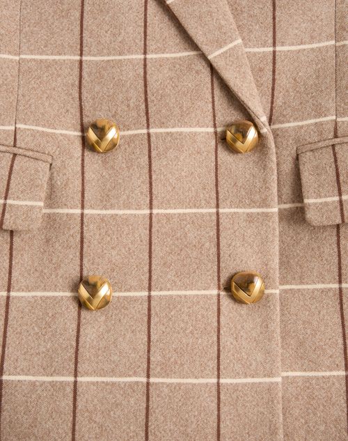 Valentino - Double-breasted Wool Blazer With Windowpane Pattern - Beige/maroon/ivory - Woman - Jackets And Blazers