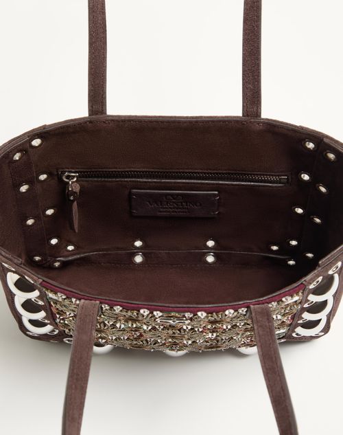 Valentino Garavani - Valentino Garavani Nellcôte Mini Embroidered Shopping Bag - Testa Di Moro - Woman - Totes