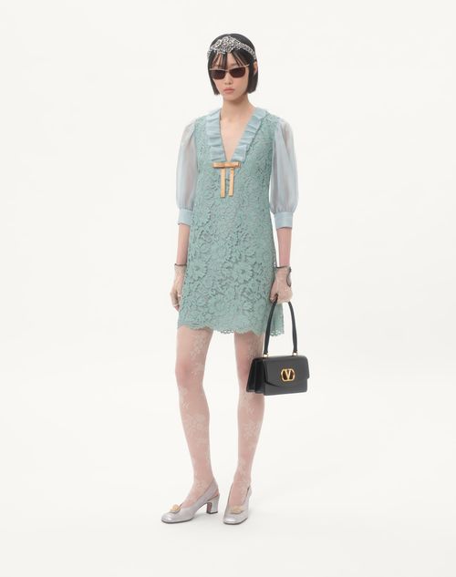Valentino - Short Dress In Heavy Lace - Azure - Woman - Dresses