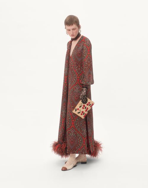 Valentino Garavani - Vlogo Signature Pouch In Jacquard Raffia With Cherryfic Pattern - Natural/red - Woman - Clutches