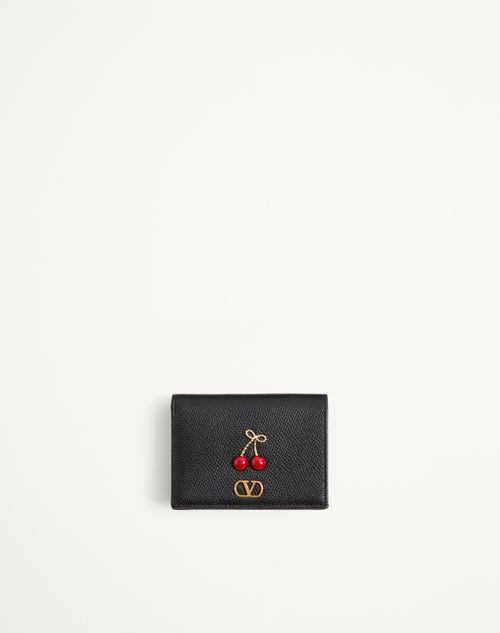 Valentino Garavani - Cherryfic Wallet In Grainy Calfskin - Black - Woman - Wallets And Small Leather Goods