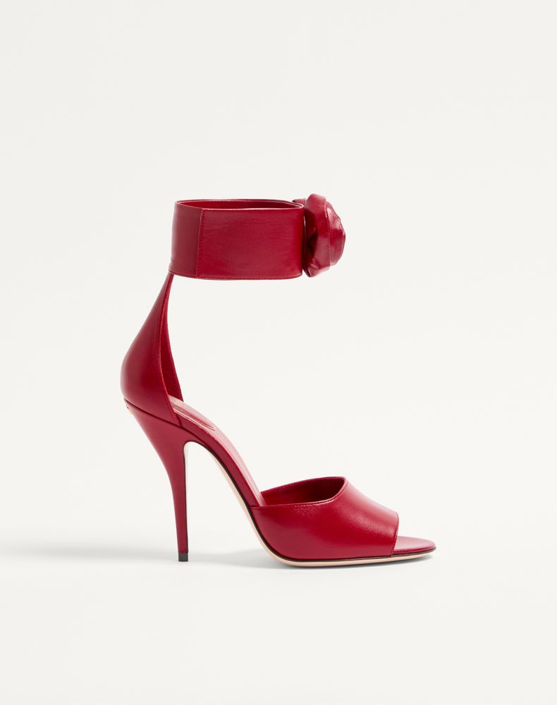 Valentino Garavani Women's Red Drip Rose Kidskin Sandal With Crystals 105Mm Woman 42