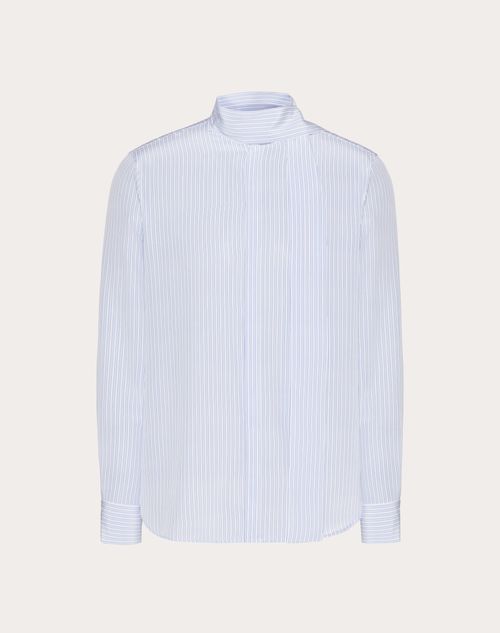 Shop Valentino Silk Shirt With Scarf Detail At Neck In Sky Blue/white
