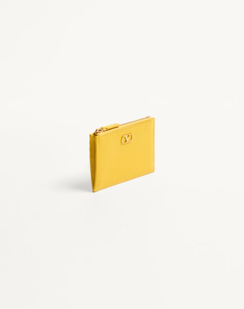 Valentino Garavani - Vlogo Signature Grainy Calfskin Card Holder - Yellow - Woman - Wallets And Small Leather Goods