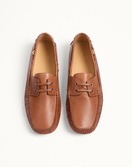 Valentino Garavani - Driver Fastaway Buffalo Loafer - Tobacco - Man - Loafers And Driver
