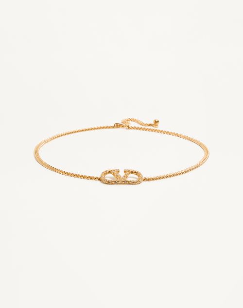 Valentino Garavani Vlogo Signature Chain Belt With Crystals Woman Antique Brass M