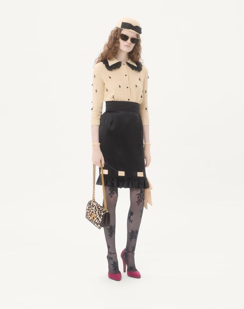 Valentino - Double Satin Midi Skirt - Black/birch - Woman - Skirts