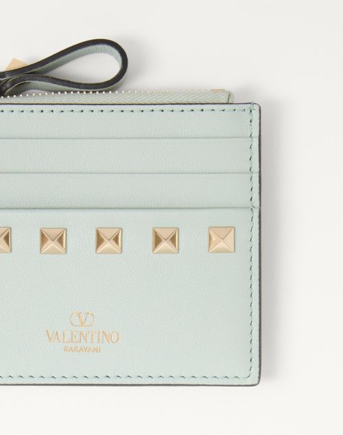 Valentino Garavani - Rockstud Calfskin Cardholder With Zipper - Sky Grey - Woman - Wallets And Small Leather Goods